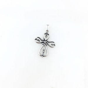 Vintage 925 Sterling Silver Filigree Cross Christian Religious Pendant Necklace