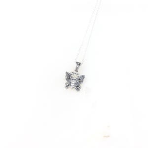 Vintage 925 Sterling Silver Butterfly Marcasite Pendant Necklace