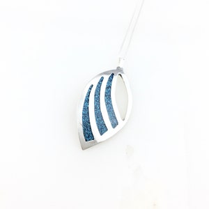 Vintage 925 Sterling Silver Mexico Modernist Blue Turquoise Gemstone Pendant Necklace