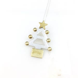 Vintage 925 Sterling Silver Brass Mexico Christmas Tree Modernist Pendant Necklace