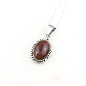 Vintage 925 Sterling Silver Mexico Modernist Mahogany Obsidian Pendant Necklace
