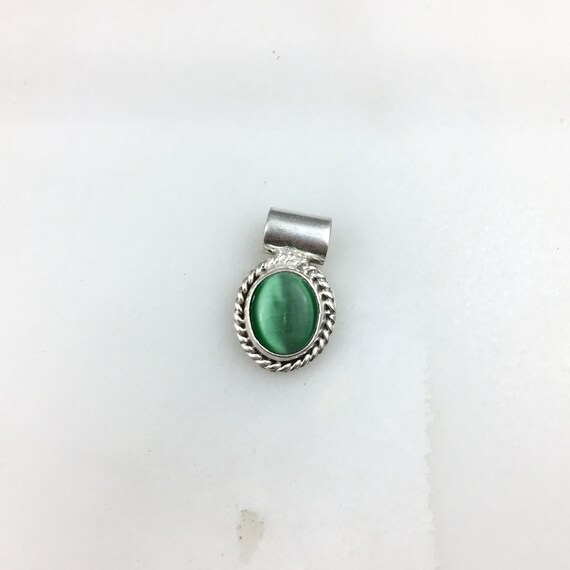 Vintage 925 Sterling Silver Mexico Green Glass Ca… - image 3