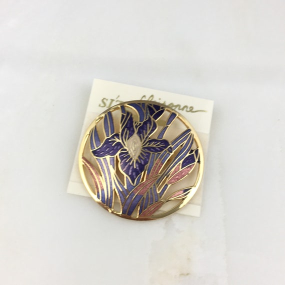 Vintage Cloisonne Gold Tone Purple Enamel Water L… - image 4