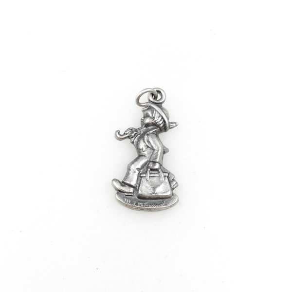 Vintage 925 Sterling Silver Hummel Girl Charm Pendant Necklace