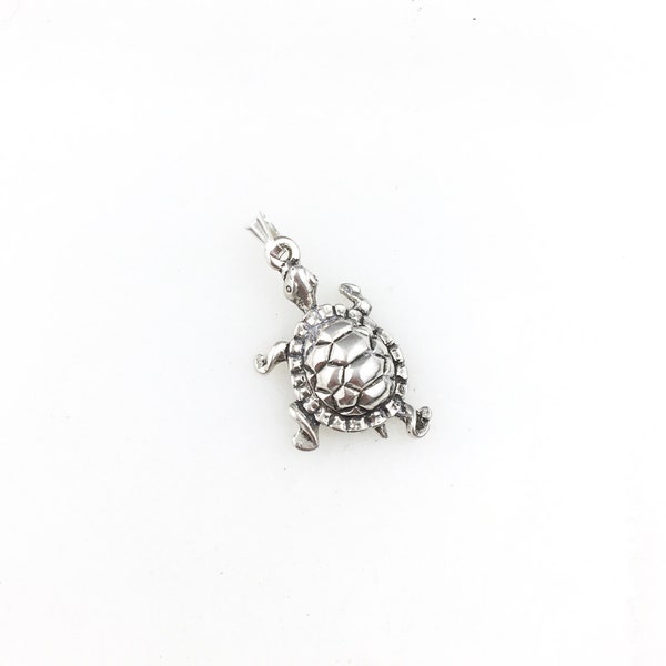 Vintage 925 Sterling Silver Turtle Charm Pendant Necklace