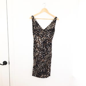 Y2K Ralph Lauren Black Navy Brown Leopard Cheetah Animal Print Sleeveless Sheath Dress Women’s Size 4 Small
