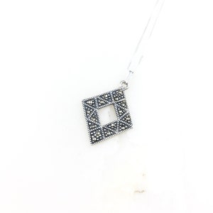 Vintage 925 Sterling Silver Deco Marcasite Pendant Necklace