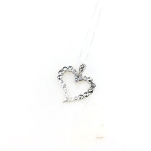 Vintage 925 Deco Sterling Silver Marcasite Heart Pendant Necklace