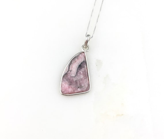 Vintage 925 Sterling Silver Pink Rhodochrosite Ge… - image 1