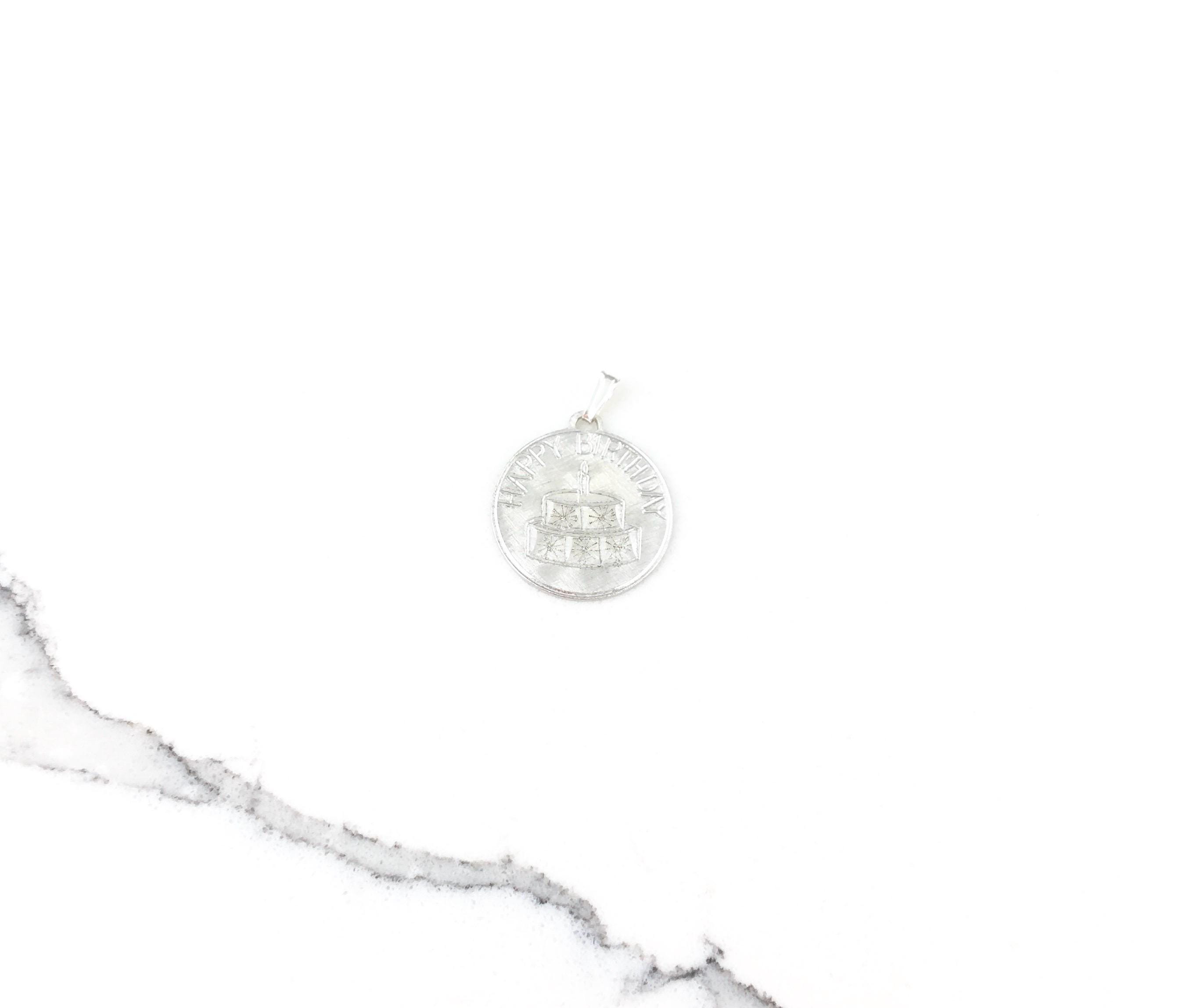 Vintage 925 Sterling Silver Happy Birthday Charm Pendant Necklace