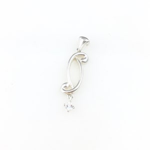 Vintage 925 Sterling Silver Modernist CZ Diamond Pendant Necklace