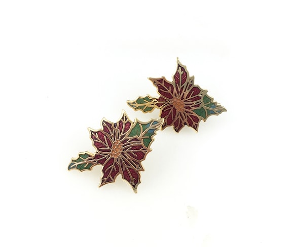 Vintage Cloisonné Enamel Red Poinsettia Flower Fl… - image 1