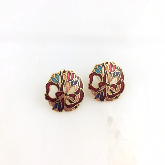 Vintage Cloisonné Enamel Flower Floral Tulip Stud… - image 3