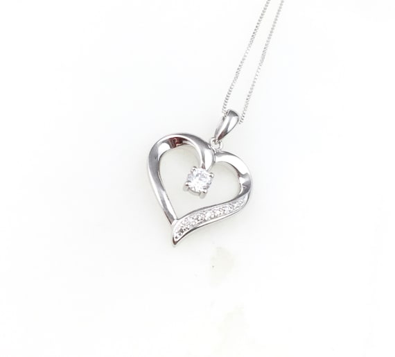 Vintage 925 Sterling Silver CZ Diamond Heart Pend… - image 1