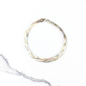 Vintage 925 Sterling Silver Rose Gold Vermeil Braided Chain Link Stacking Skinny Bracelet 7.25”