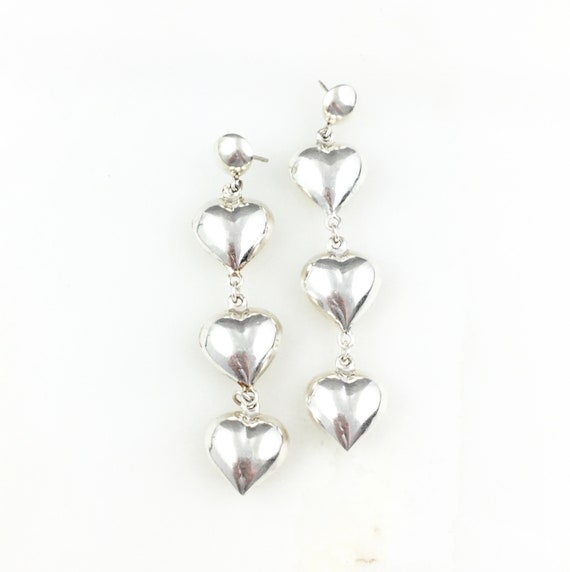 Vintage 925 Sterling Silver Puffy Heart Dangle Ear