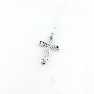 Vintage 925 Sterling Silver Filigree Cross Religious Pendant Necklace