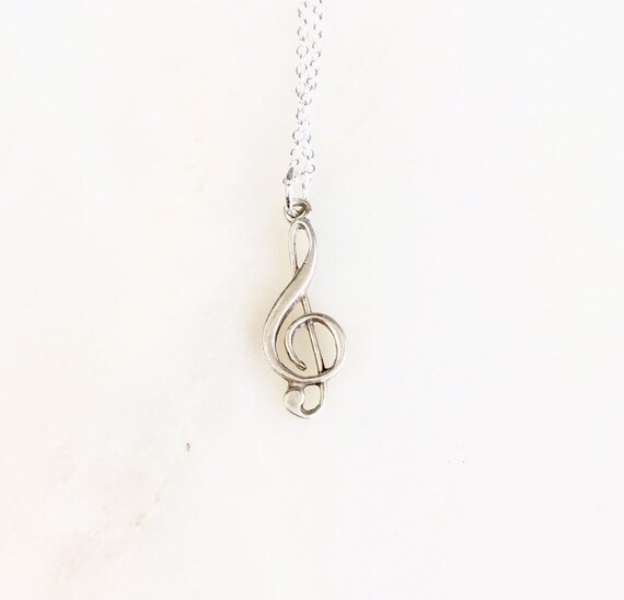 Vintage 925 Sterling Silver Music Note Charm Pendant Necklace