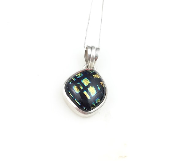 Vintage 925 Sterling Silver Dichroic Glass Pendan… - image 1