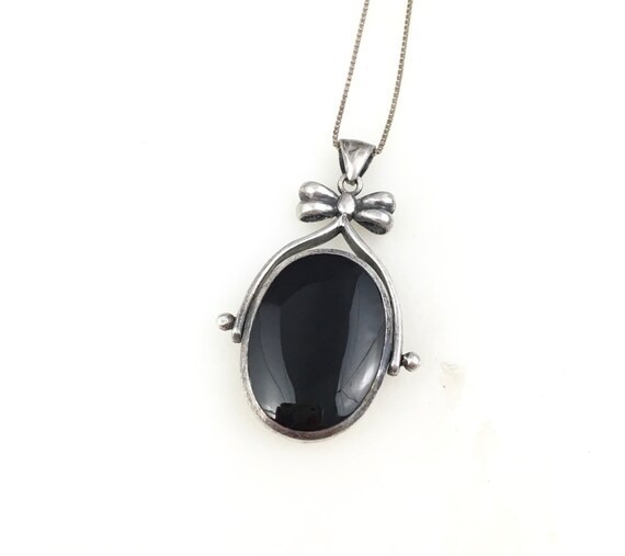 Vintage Pink MOP Black Onyx Reversible sterling Silver Pendant Necklace