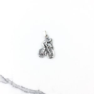Vintage 925 Sterling Silver Bicycle Bike Racing Charm Pendant Necklace
