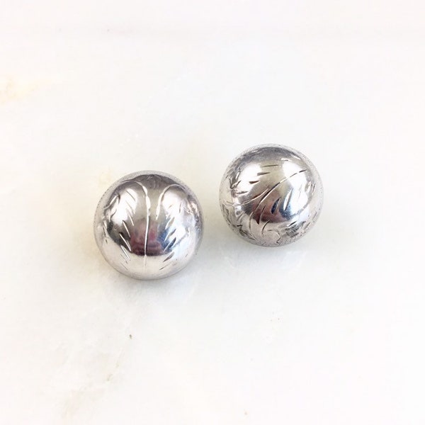 Vintage 925 Sterling Silver Etched Puffy Stud Earrings