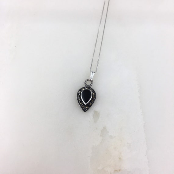 Vintage 925 Sterling Silver Deco Onyx Marcasite P… - image 2