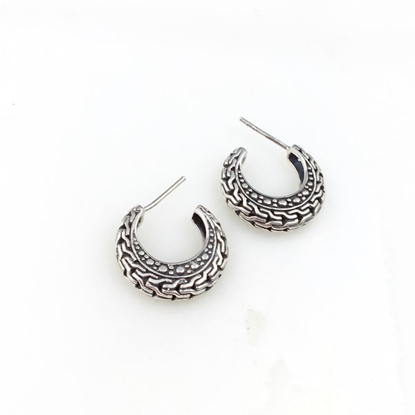 Vintage 925 Sterling Silver Bali Hoop Earrings