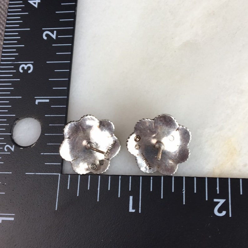 Vintage Sterling Silver Marcasite Pearl Flower Stud Earrings