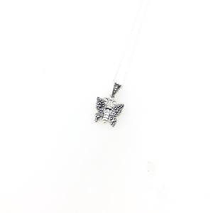 Vintage 925 Sterling Silver Butterfly Marcasite Pendant Necklace