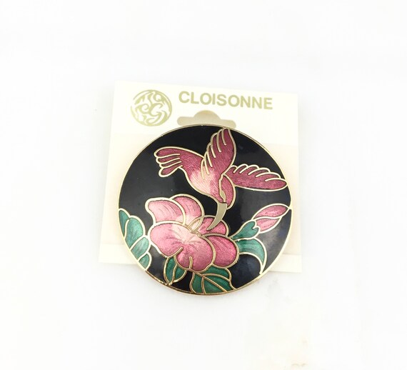 ヴィンテージ ゴールドトーン エナメル 中国七宝焼き ハチドリ