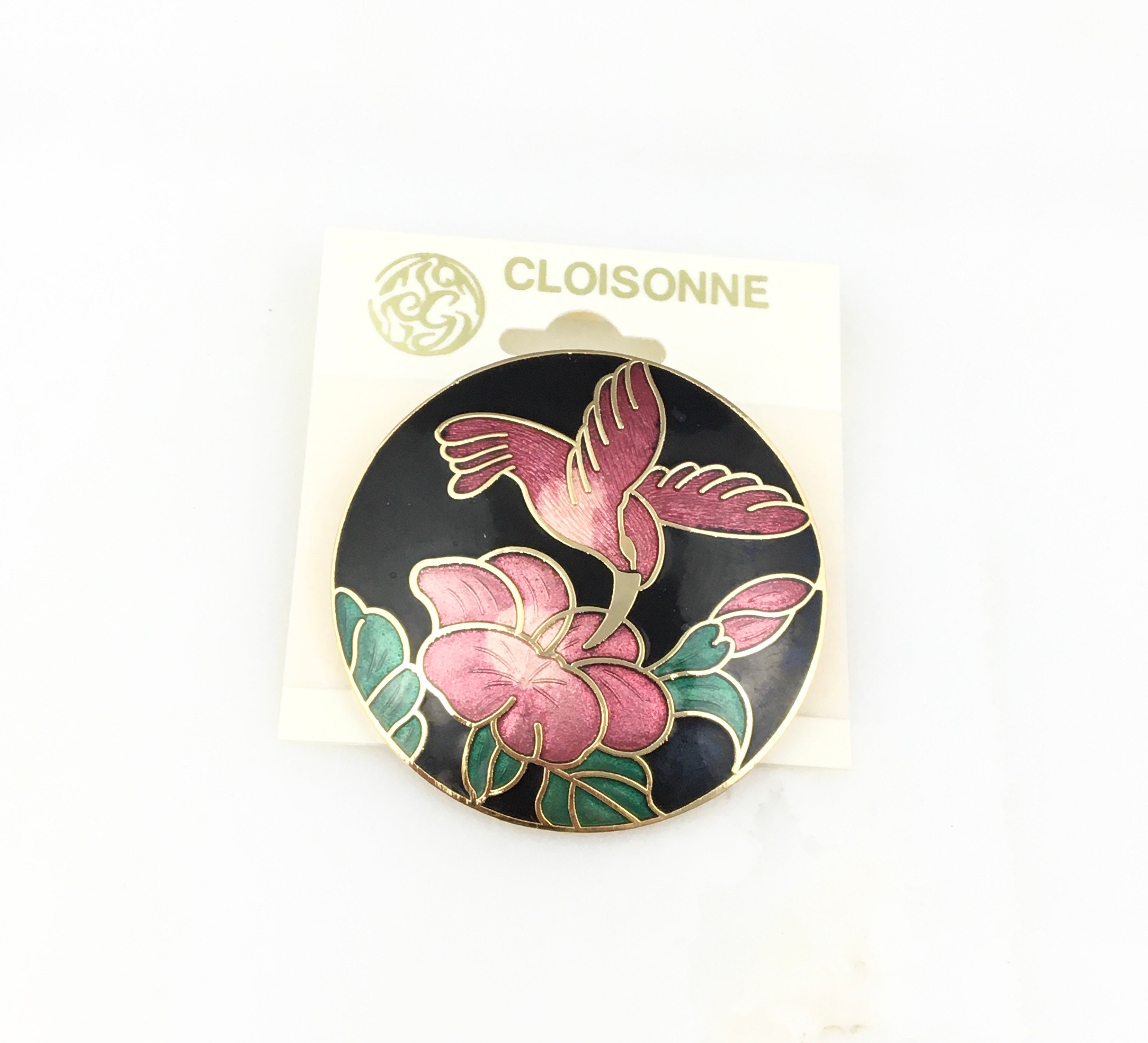 ヴィンテージ ゴールドトーン エナメル 中国七宝焼き ハチドリ