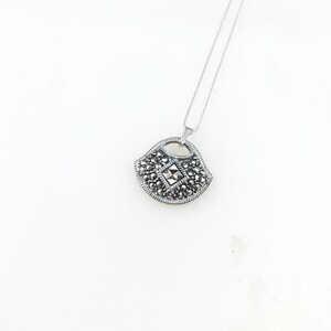 Vintage 925 Sterling Silver Judith Jack Marcasite Deco Minimal Pendant Necklace