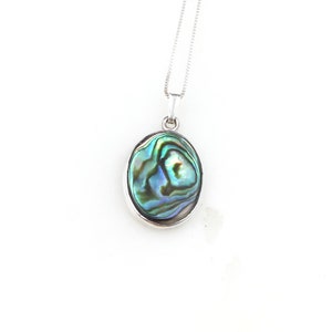 Vintage 925 Sterling Silver Minimal Abalone Pendant Necklace