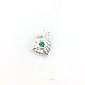 Vintage 925 Sterling Silver Green Emerald Glass Minimal Pendant Necklace