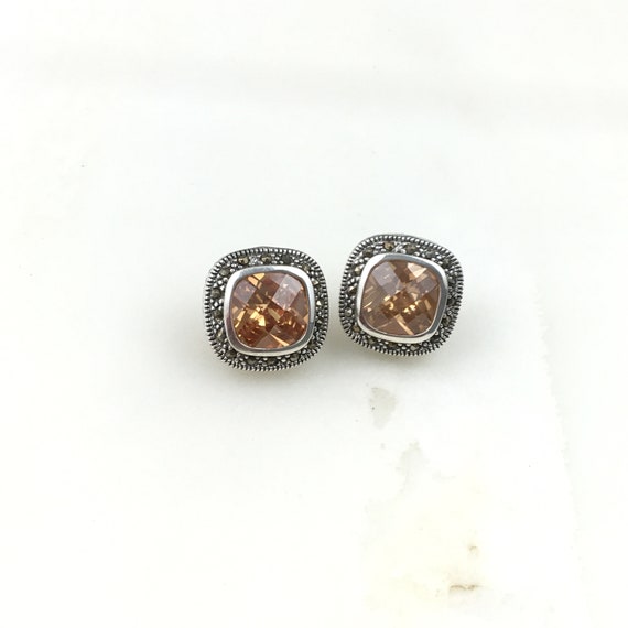 Vintage 925 Sterling Silver Yellow Citrine Glass … - image 2