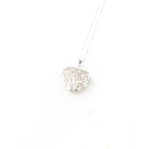 Vintage 925 Sterling Silber Deco Filigree Puffy Herz Charm Anhänger Halskette