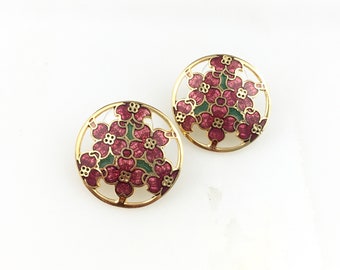 Vintage Cloisonné Enamel Dogwood Flower Floral Stud Earrings