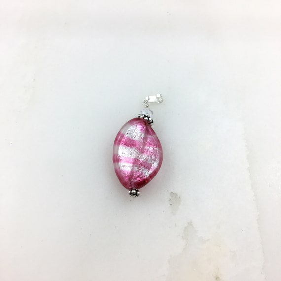 Vintage 925 Sterling Silver Pink Dichroic Glass P… - image 2