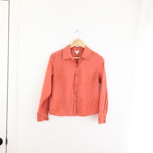 Vintage 90s J.Jill Orange Embroidered Long Sleeve Button Up Blouse Women’s Small