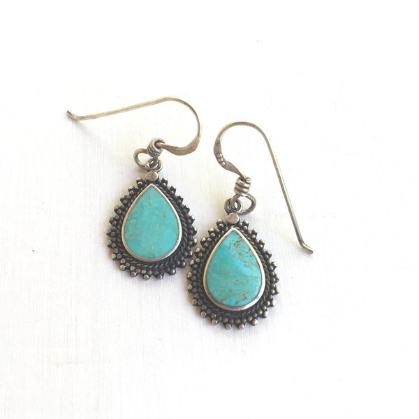 Vintage Sterling and Turquoise Earrings // Navajo Turquoise Earrings