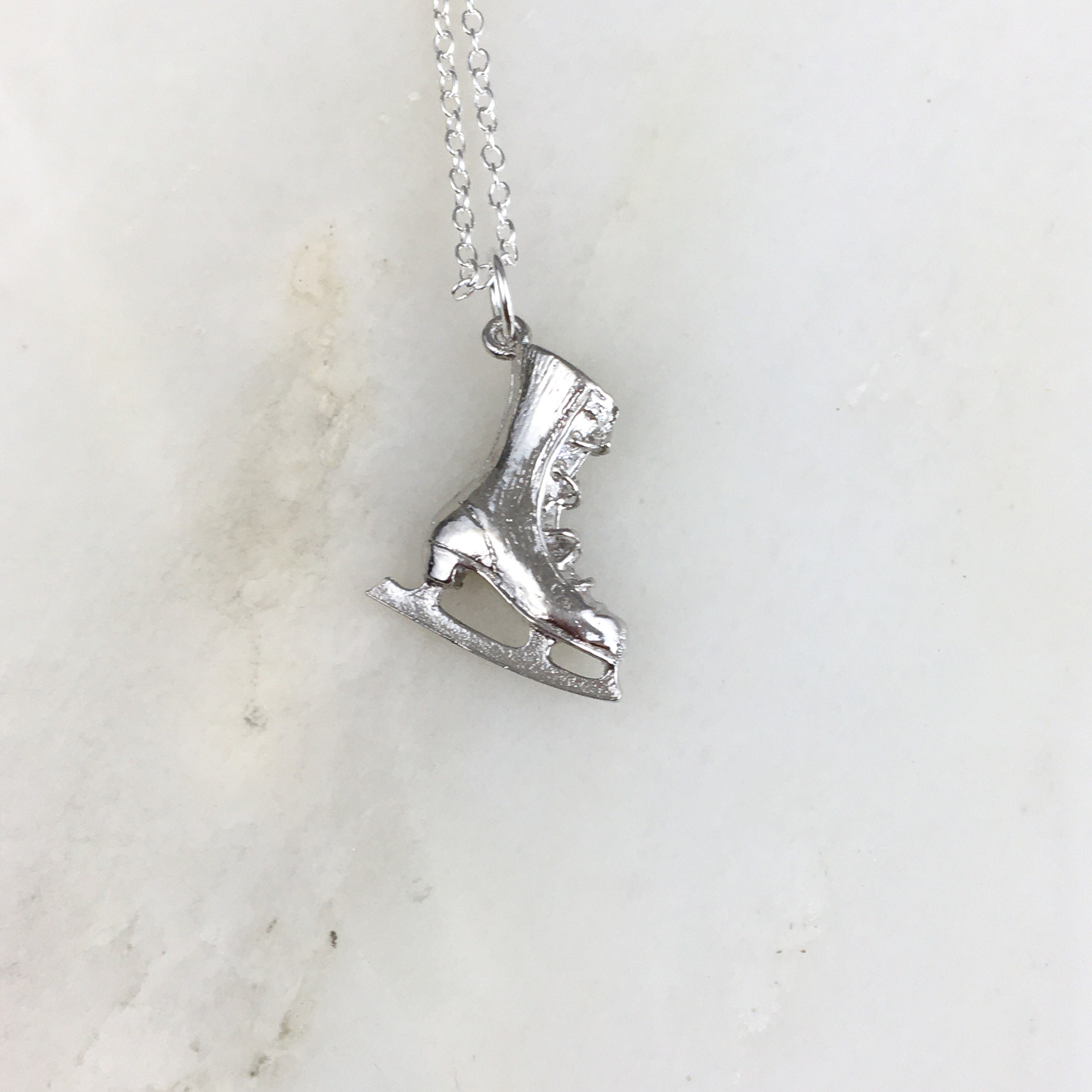 Vintage 925 Sterling Silver Ice Skate Charm Pendant Necklace Etsy