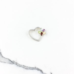 Vintage 925 Sterling Silver Gold Vermeil Amethyst Peridot Garnet Topaz Multi Stone Heart Pendant Necklace