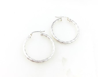 Vintage 925 Sterling Silver Minimal Twisted Hoop Earrings
