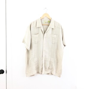 Men's Short Sleeve Button Closure Tan 100% Linen 2 Piece Shirt