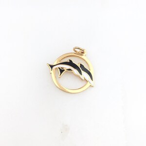 Vintage Cloisonné Gold Tone Enamel Dolphin Pendant Necklace