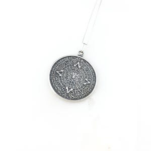 Vintage 925 Sterling Silver Mexico Aztec Calendar Modernist Pendant Necklace