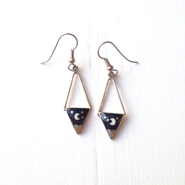 Vintage Moon and Stars Abalone Earrings // Mexican Earrings // Handmade Shell Earrings