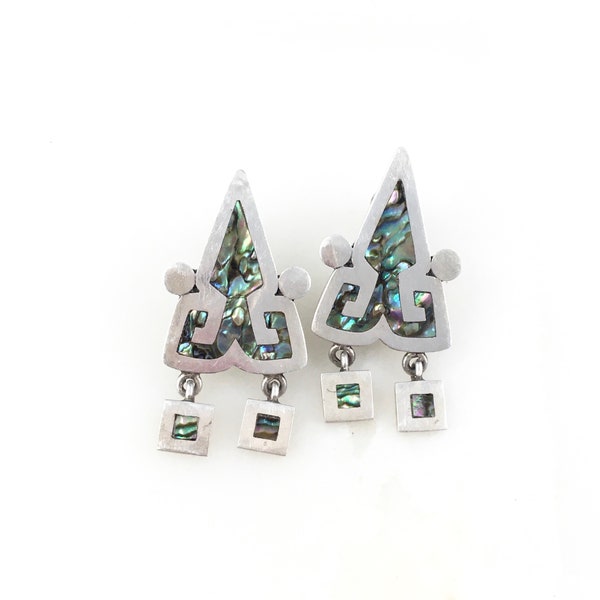 Vintage 925 Mexico Sterling Silver Miguel Martinez Abalone Screw Back Earrings