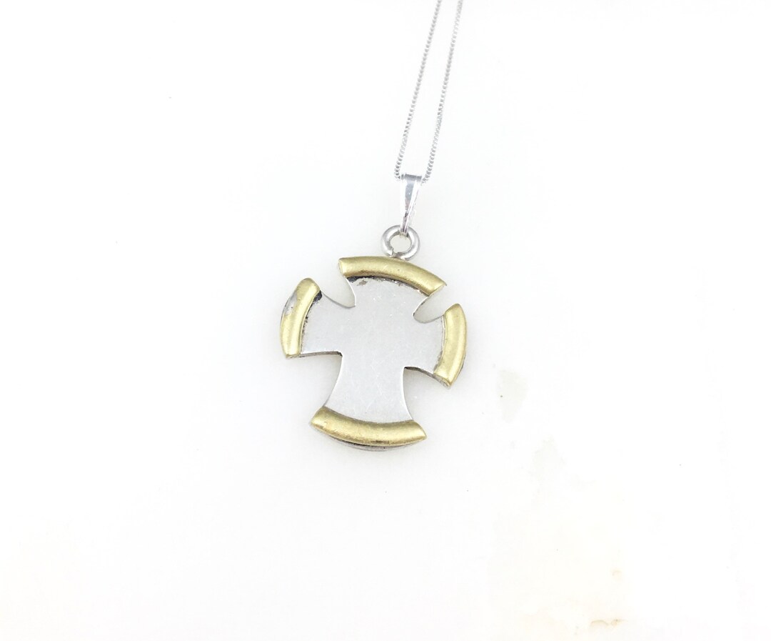 Vintage 925 Sterling Silver Brass Mexico Taxco Modernist Cross Pendant ...